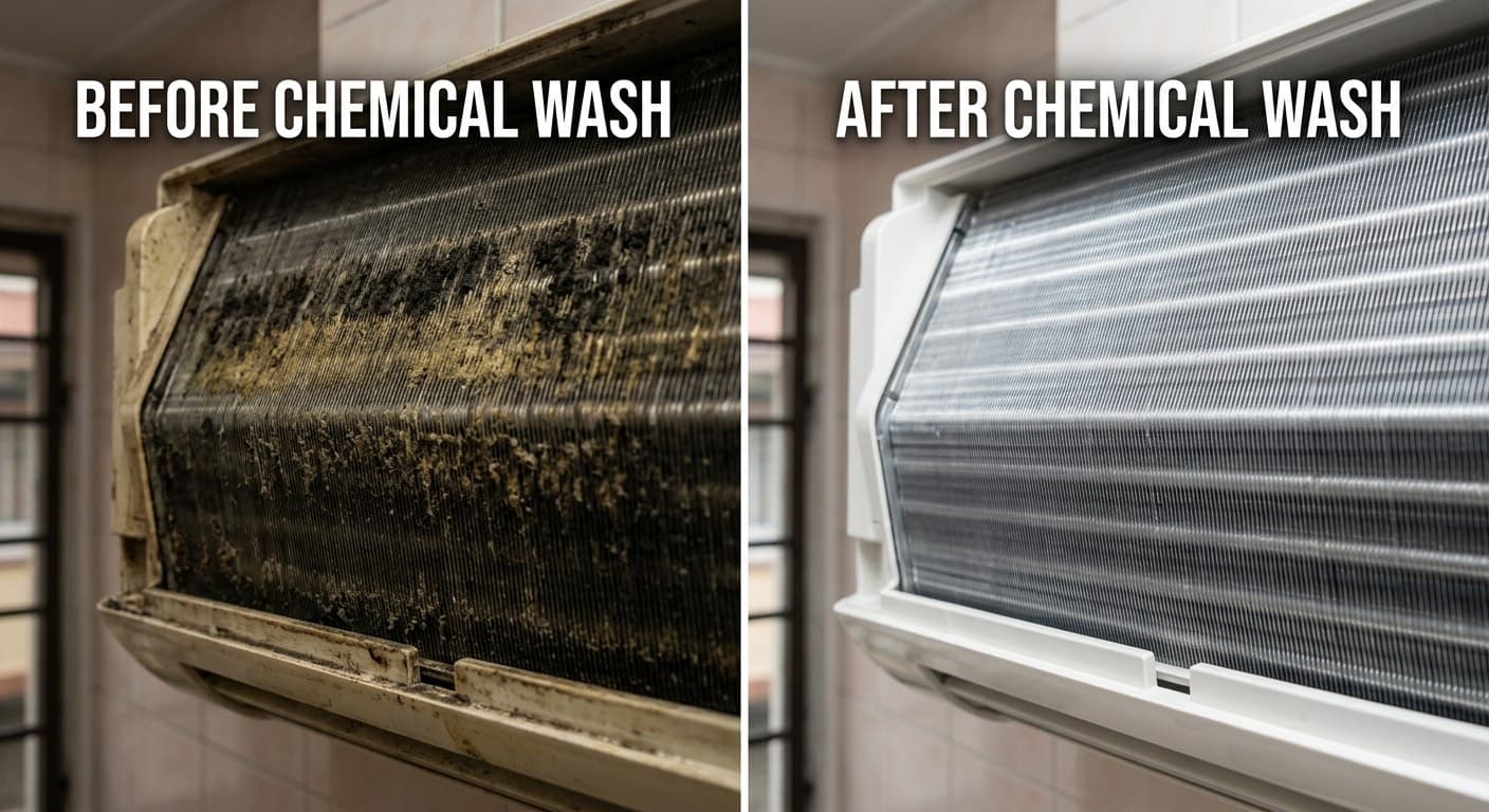 Sebelum dan selepas chemical wash aircond Midea