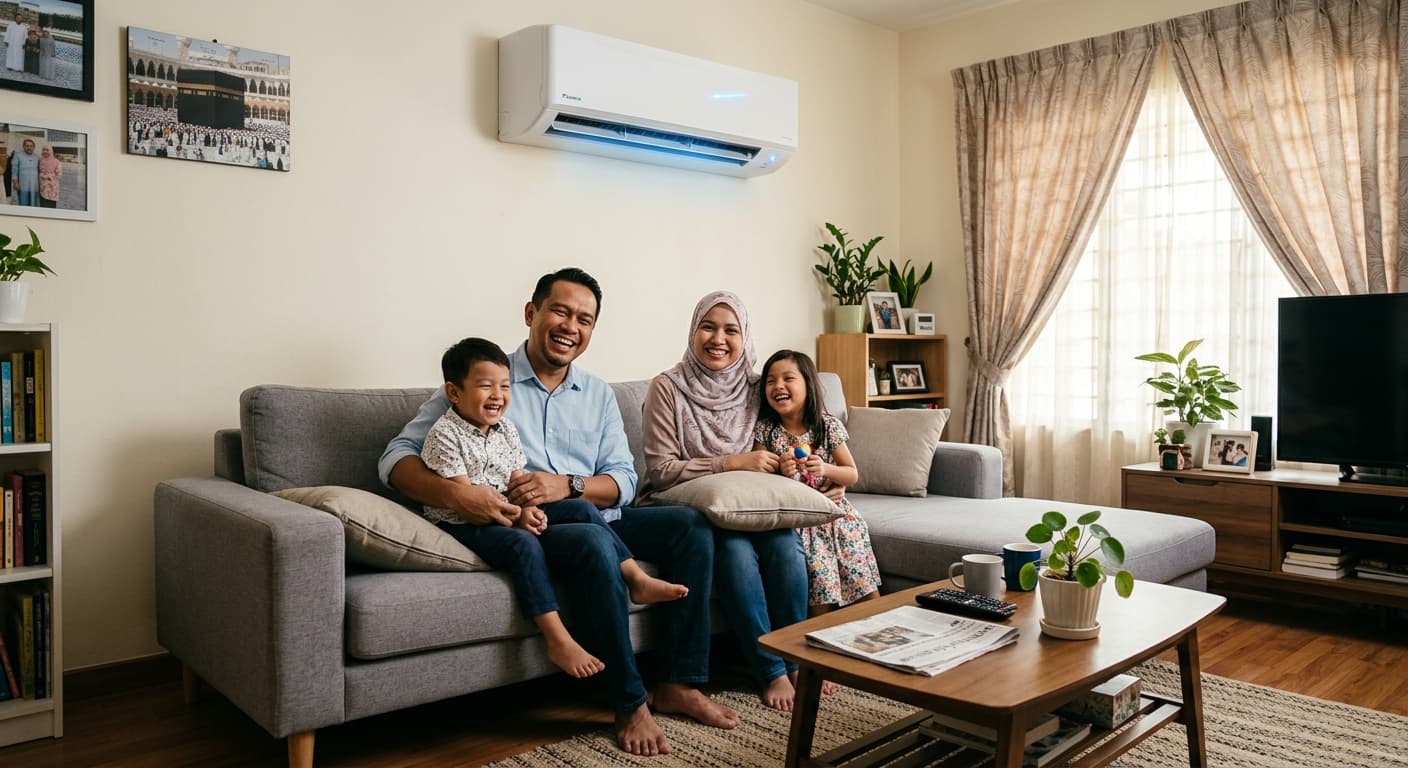 Keluarga gembira dengan aircond Midea