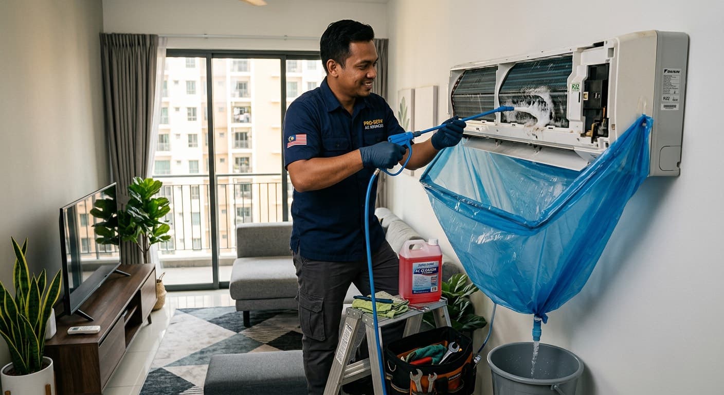 Servis dan chemical wash aircond Midea